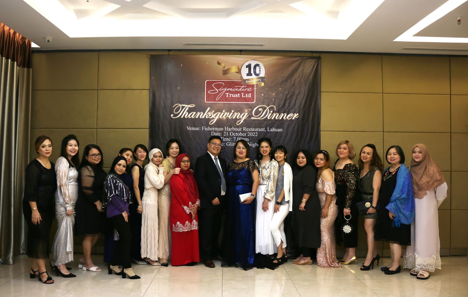The Signature Trust team at our 10th Anniversary Dinner, Fisherman Harbour Restaurant, Labuan, October 2022
